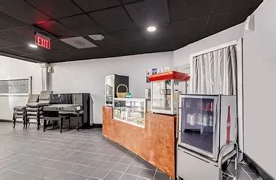 Lobby and concession counter at the Blue Bird Theatre