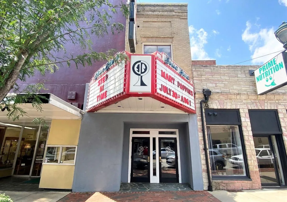 Blue Bird Theatre marquee and storefront entrance
